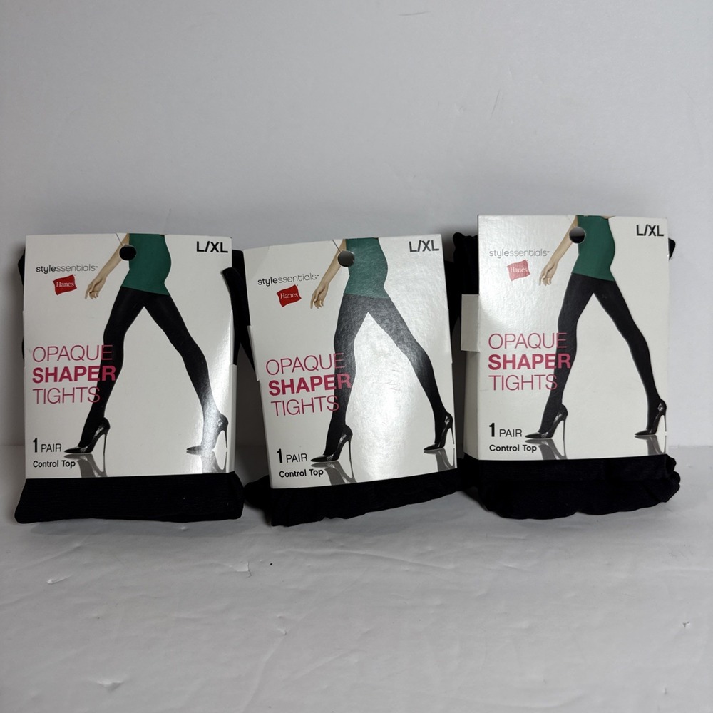 Style Essentials Hanes Silky Opaque Tights L/XL Stone Grey‎ Non-Control 3-pack
